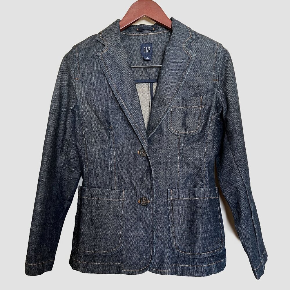 NWOT Y2K Gap Women's Classic Denim Blazer Jacket Dark Blue Size 2